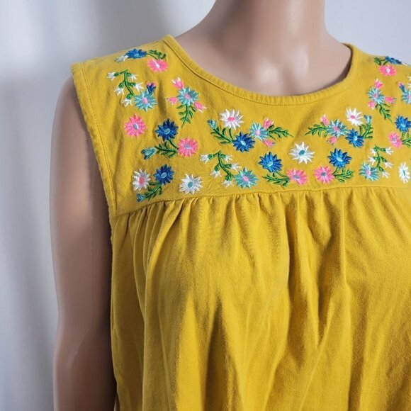 J. Crew Women's Golden Yellow Bright Floral Embroidered Sleeveless Blouse Size L - Picture 2 of 10